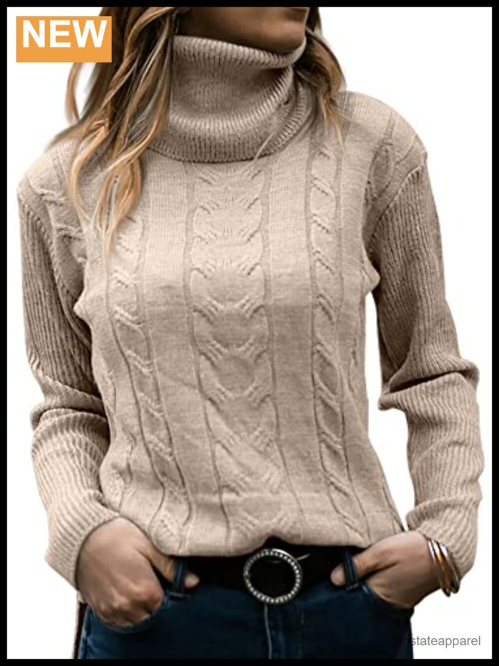 Womens Turtleneck Long Sleeve Cable Knit Sweater Top